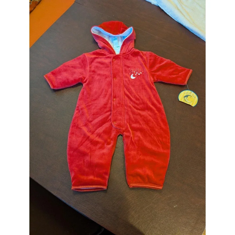 Vintage 90s Lullaby Club Hooded Velour Bunting Suit 3-6M NWT Deep‎ Pink